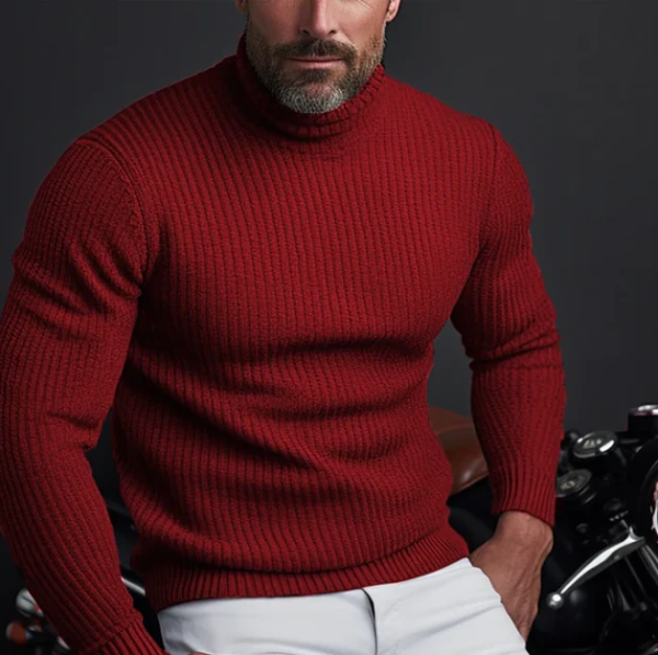 Men’s Turtleneck Sweater – Slim Fit – Ribbed Wool Blend – Long Sleeve