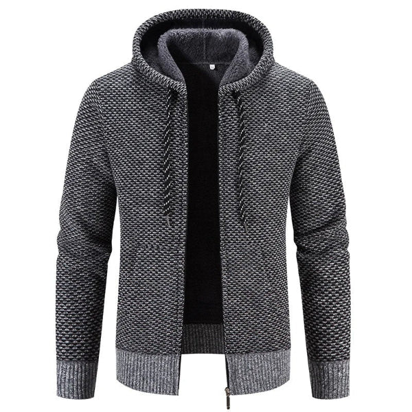 Men’s Hooded Cardigan – Relaxed Fit – Knitted Soft Texture – Zip Front – Plush Lining