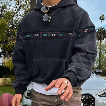 Men’s Hoodie – Oversized Fit – Soft Cotton Blend – Retro Chest Print – Casual Style