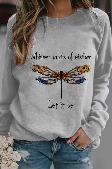 Women’s Sweatshirt – Relaxed Fit – Crew Neck – Cotton – Graphic Dragonfly Print