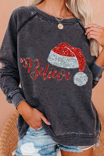 Women’s Sweatshirt – Relaxed Fit – Cotton Blend – Long Sleeve – Festive Graphic Print