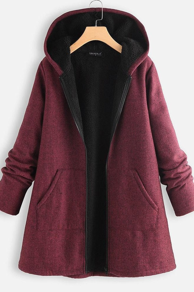 Women’s Hooded Coat – Oversized Fit – Fleece Lined – Zip Front – Mid Length Casual