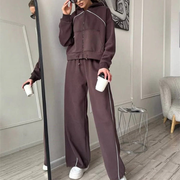 Women’s Two-Piece Set – Oversized Fit – Zipper Hoodie – Wide-Leg Pants – Cotton Blend