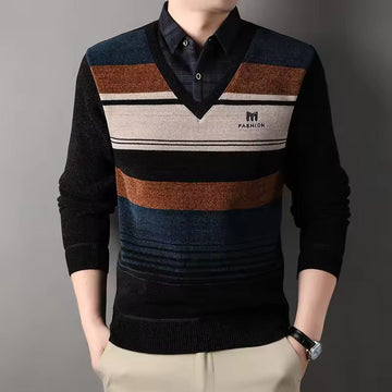 Men’s Pullover Sweater – Fleece Blend – Regular Fit – Crew Neck – Striped Knit Pattern