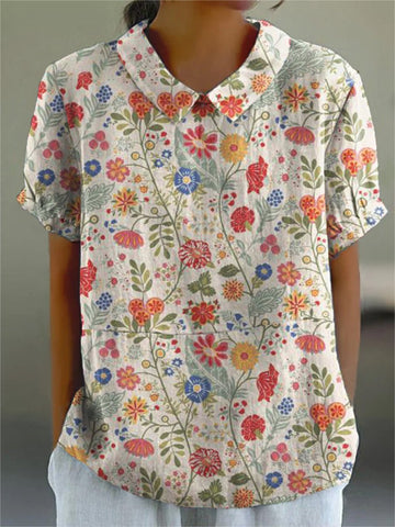 Women’s Casual Shirt – Relaxed Fit – Floral Print – Short Sleeve – Lightweight Cotton