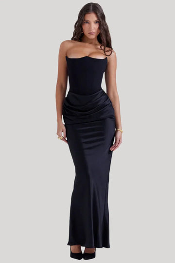Women's Evening Gown - Strapless - Floor-Length - Fitted Bodice - Elegant Formal Wear