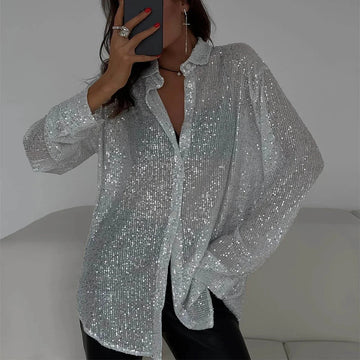 Shimmering sequin long sleeve top for women