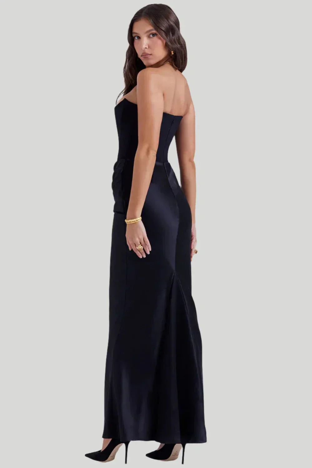 Women's Evening Gown - Strapless - Floor-Length - Fitted Bodice - Elegant Formal Wear