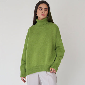 Women’s Sweater – Oversized Fit – Ribbed Knit – Turtleneck – Drop Shoulder – Long Sleeve