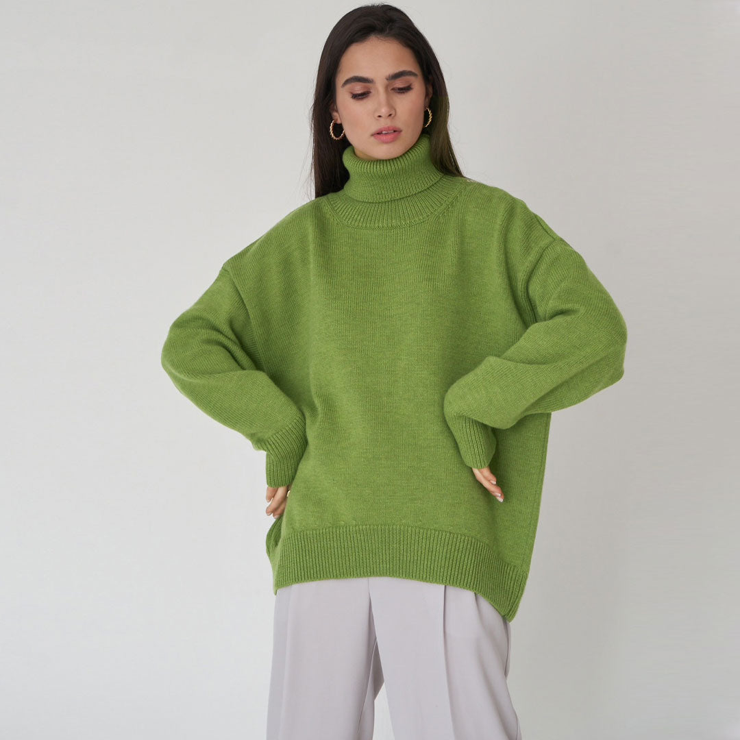 Women’s Sweater – Oversized Fit – Ribbed Knit – Turtleneck – Drop Shoulder – Long Sleeve