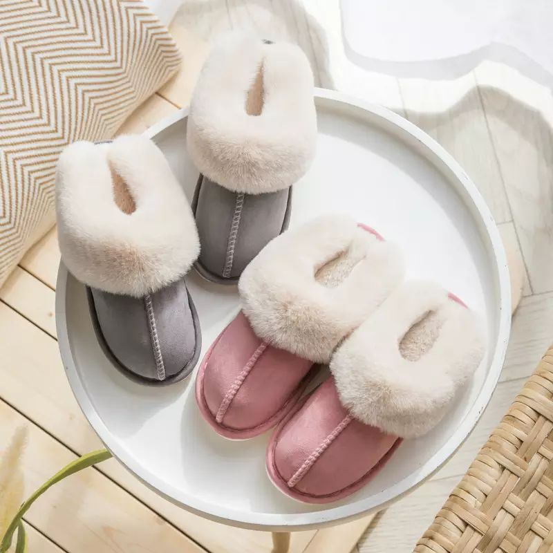 Women's Slippers - Plush Faux Fur Lining - Soft Suede-Like Fabric - Cozy Indoor Wear