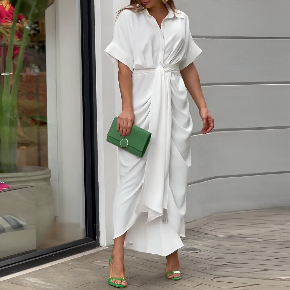 Women's Midi Shirt Dress - Button Down - Relaxed Fit - Abstract Print - Tie Belt