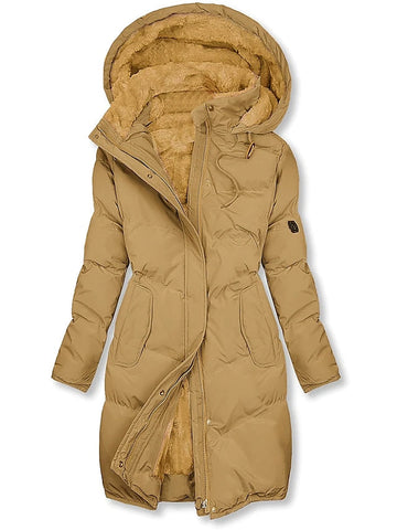 Women’s Mid-Length Hoodie Coat – Fur Lined – Padded Quilted – Relaxed Fit