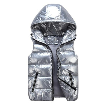 Men’s Puffer Vest – Relaxed Fit – Quilted Hood – Wind-Resistant Glossy Finish