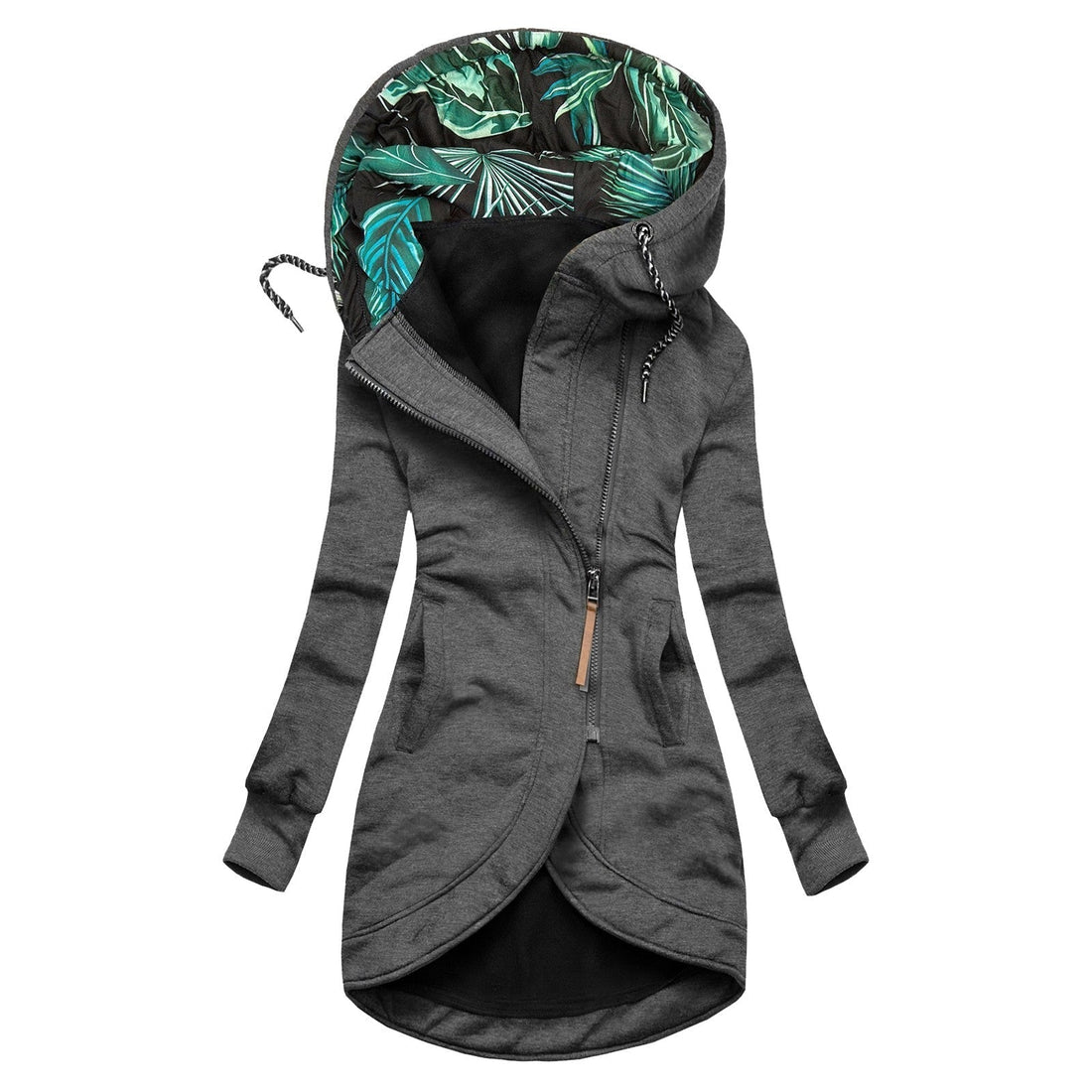 Women’s Hoodie Jacket – Fitted Zip Fastening – Mid-Thigh Length – Casual Wear