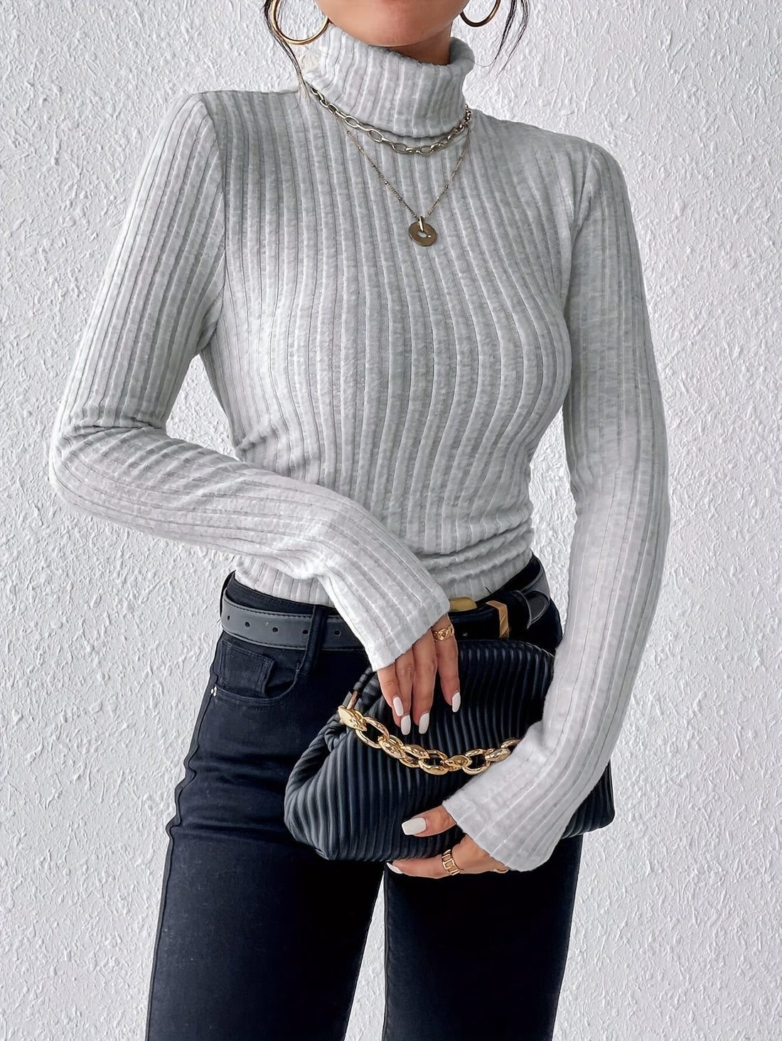 Women’s Turtleneck Sweater – Slim Fit Ribbed Knit – Soft Stretch Fabric