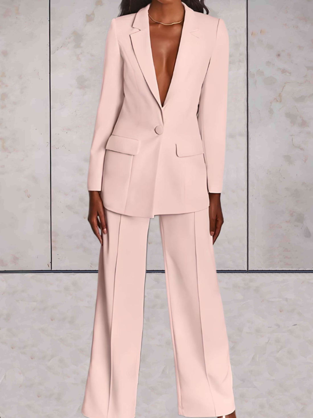 Women's Formal Business Blazer & Wide-Leg Pants 2-Piece Set