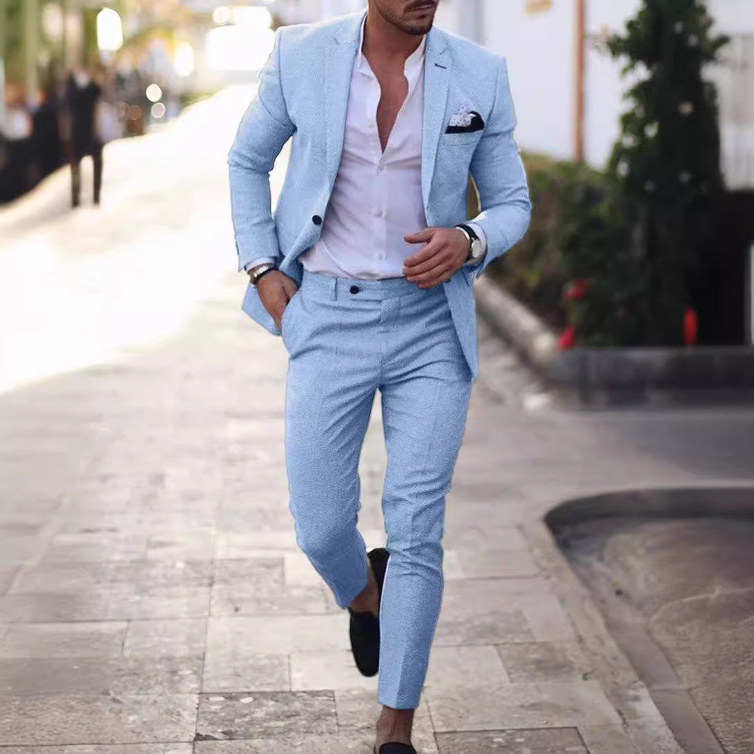 Men’s Two-Piece Suit – Slim Fit – Single-Breasted – Notched Lapel – Flat-Front Trousers