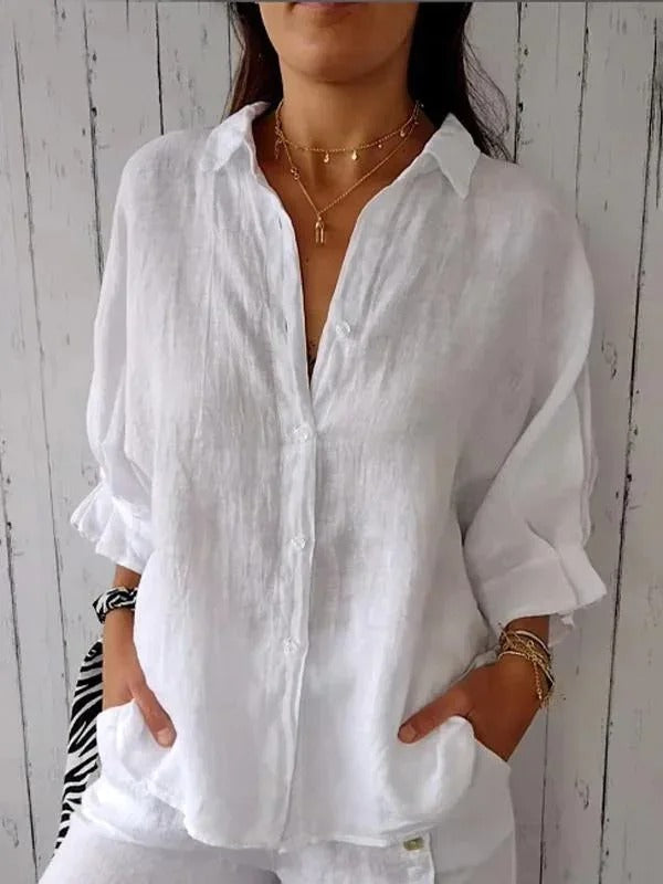 Women’s Button-Up Shirt  – Relaxed Fit – Long Sleeve – Adjustable Cuffs