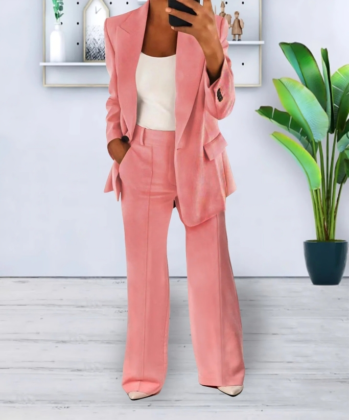Women’s Blazer and Trouser Set – Tailored Fit – High Waist – Wide Leg – Formal Wear