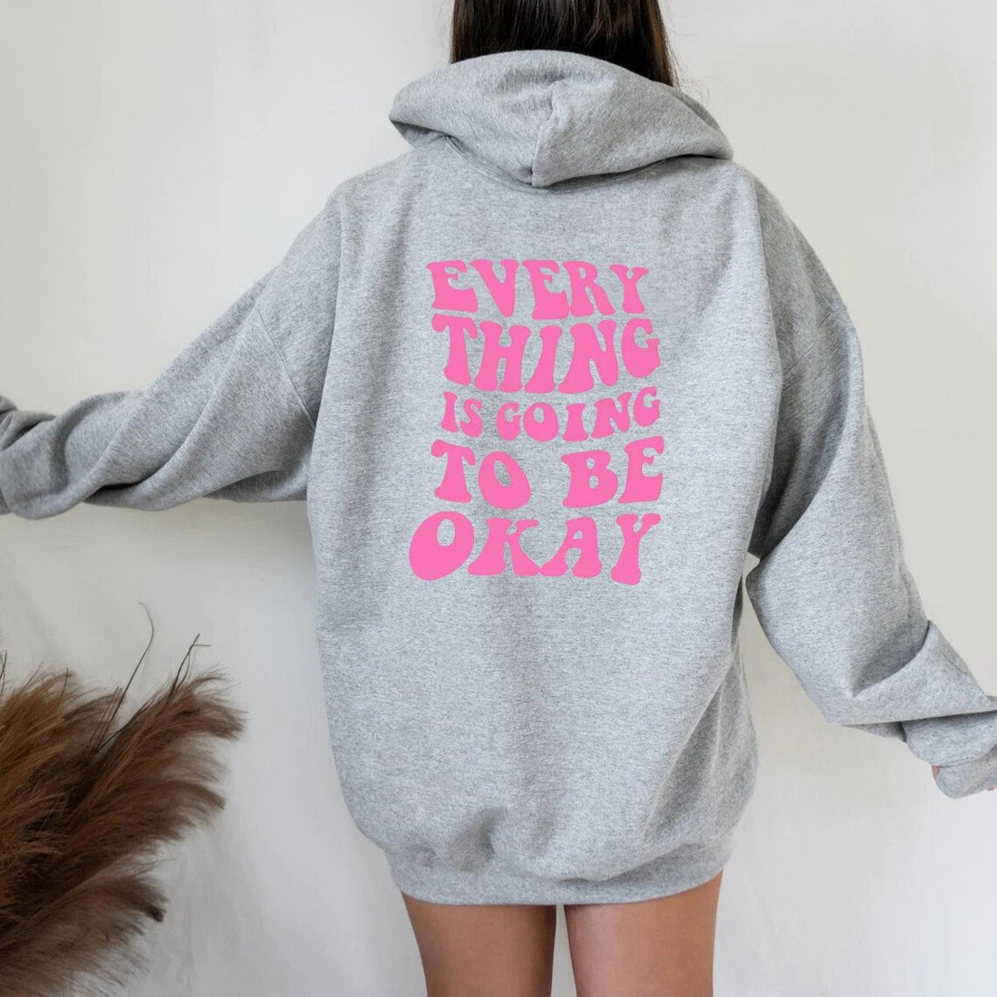 Women’s Oversized Hoodie - Relaxed Fit - Graphic Print Back - Ribbed Cuffs & Hem