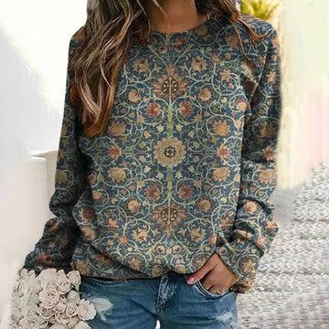 Women’s Sweatshirt – Relaxed Fit – Soft Cotton Blend – Floral Print Pullover Style
