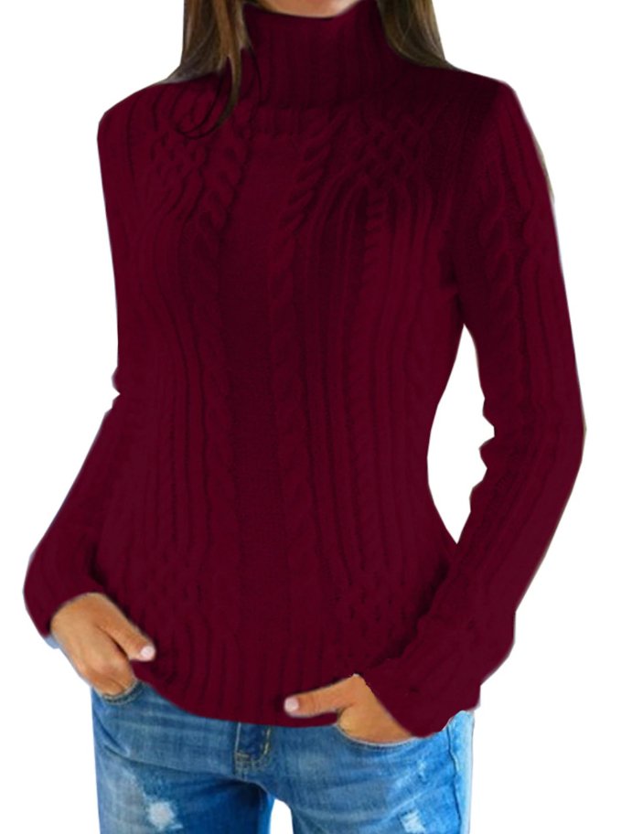 Women’s Turtleneck Sweater – Cable Knit – Regular Fit – Wool Blend – Casual Warm Layer