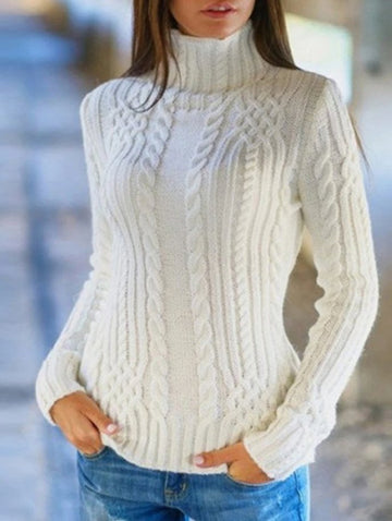 Women’s Turtleneck Sweater – Cable Knit – Regular Fit – Wool Blend – Casual Warm Layer