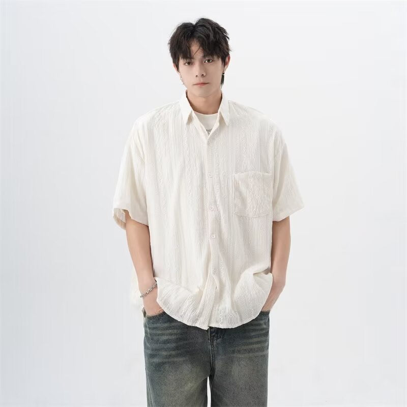 Textured knitted cuban shirt for men