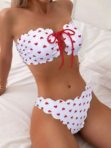 Chic strapless polkadot bikini set for women