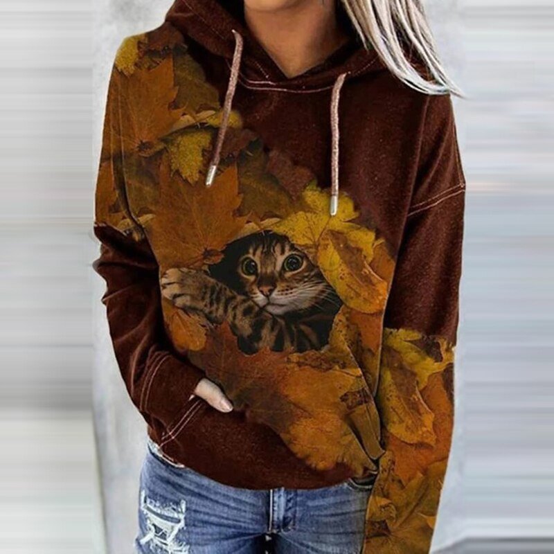 Women’s Hoodie – Relaxed Fit – Cotton Feel – Artistic Print – Kangaroo Pocket