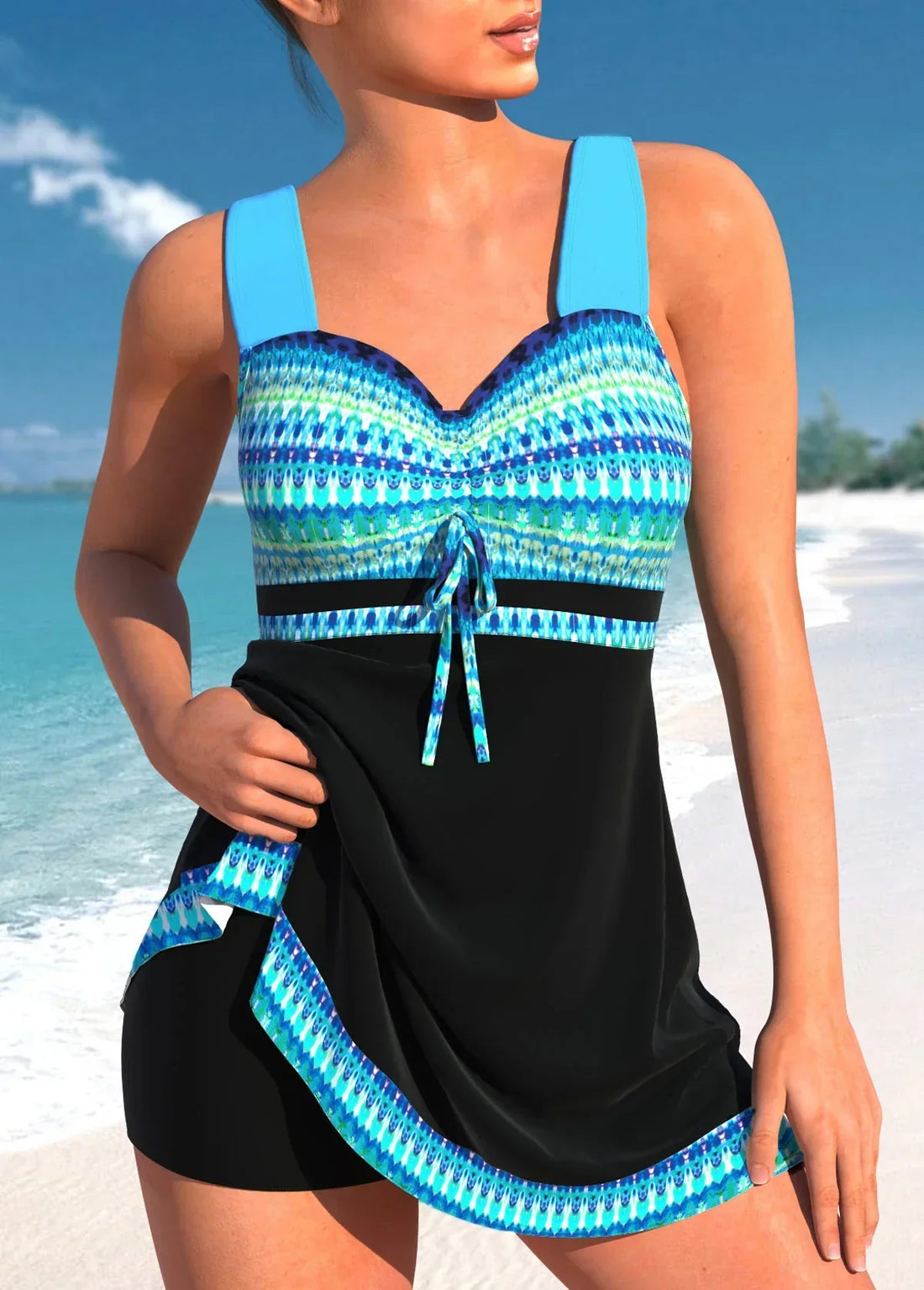Women’s Tankini Set – Slim Fit – Lightweight Stretch – Decorative Nautical Details