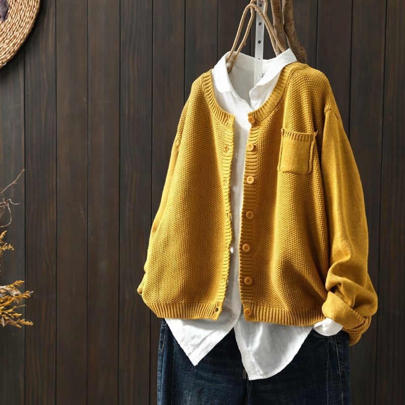 Button-down long sleeve cardigan for women in a cozy knit, perfect for layering and everyday style.