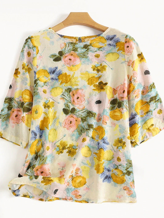 Elegant floral 3/4 sleeve blouse for women