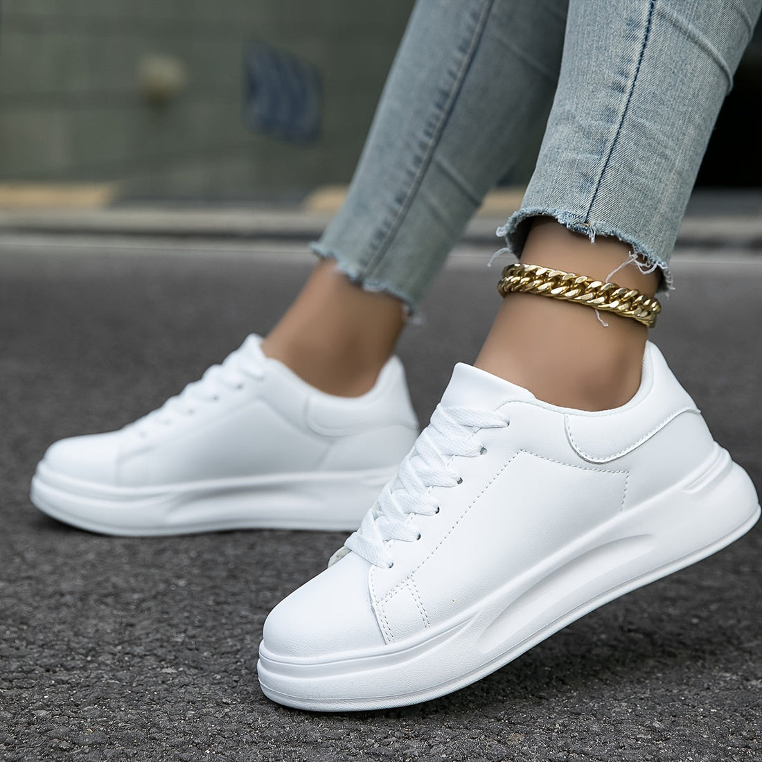 Women’s Sneakers – Low Profile Fit – Faux Leather – Cushioned Sole – Lace-Up Design