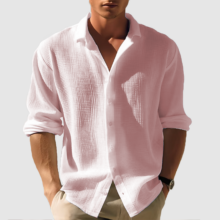 Casual lapel button-down shirt for men. A stylish, comfortable waffle weave design, perfect for any season.