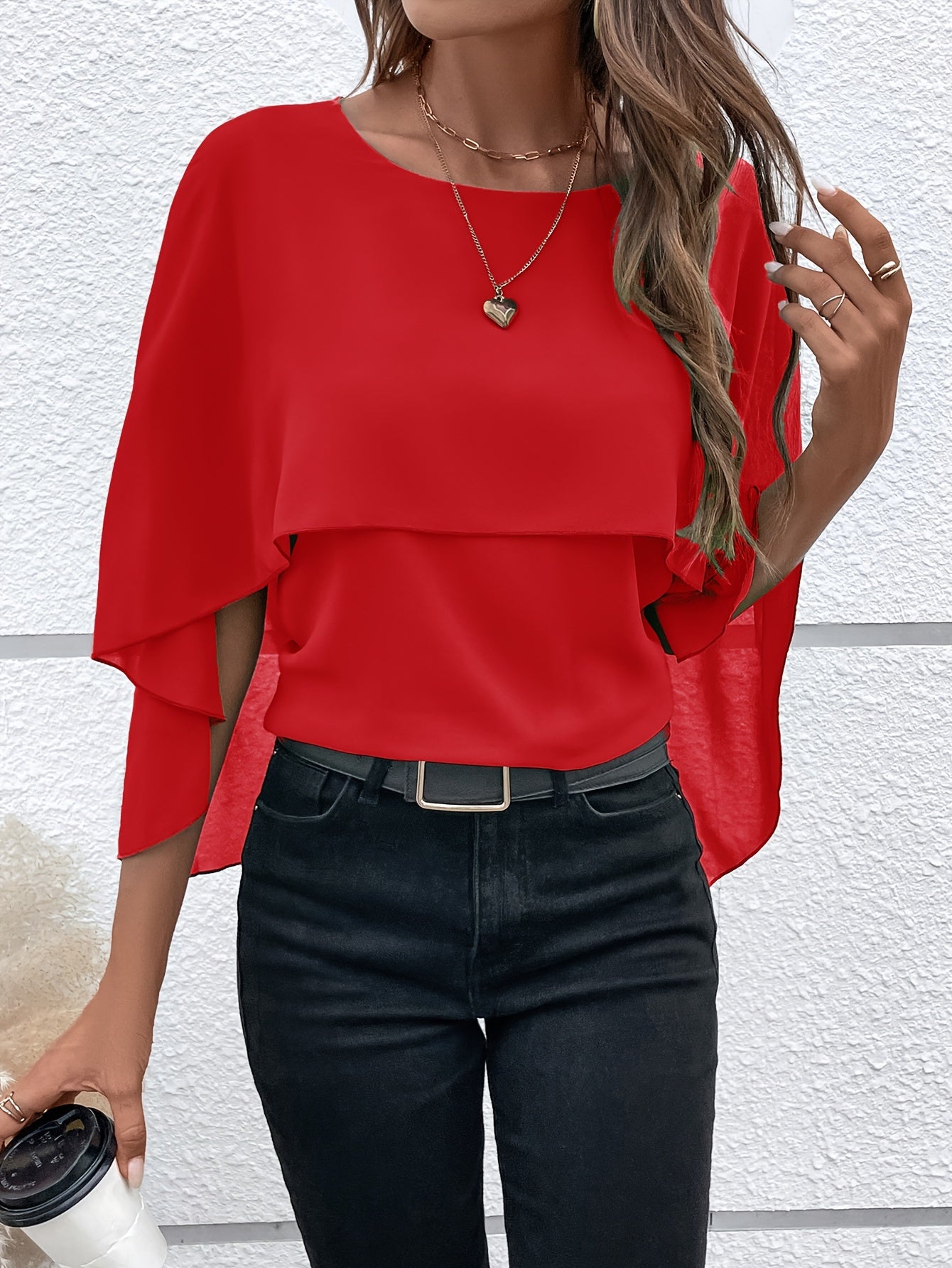 Layered cloak sleeve blouse for women