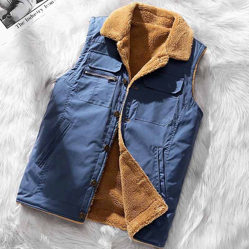 Men’s Utility Vest – Structured Fit – Sherpa Lined – Button Front – Multi Pocket