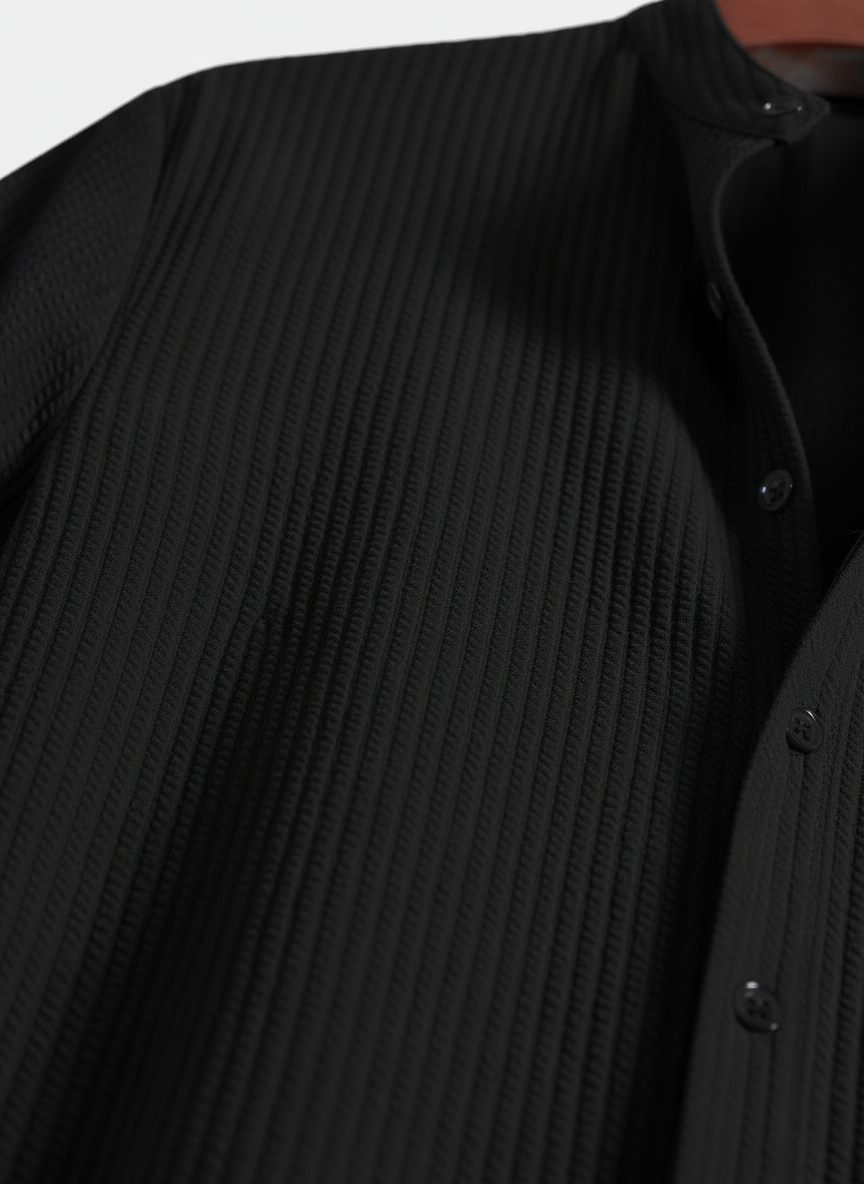 Hugo | Men's Textured Stand Collar Shirt | Short Sleeve Ribbed Knit | Breathable Fabric