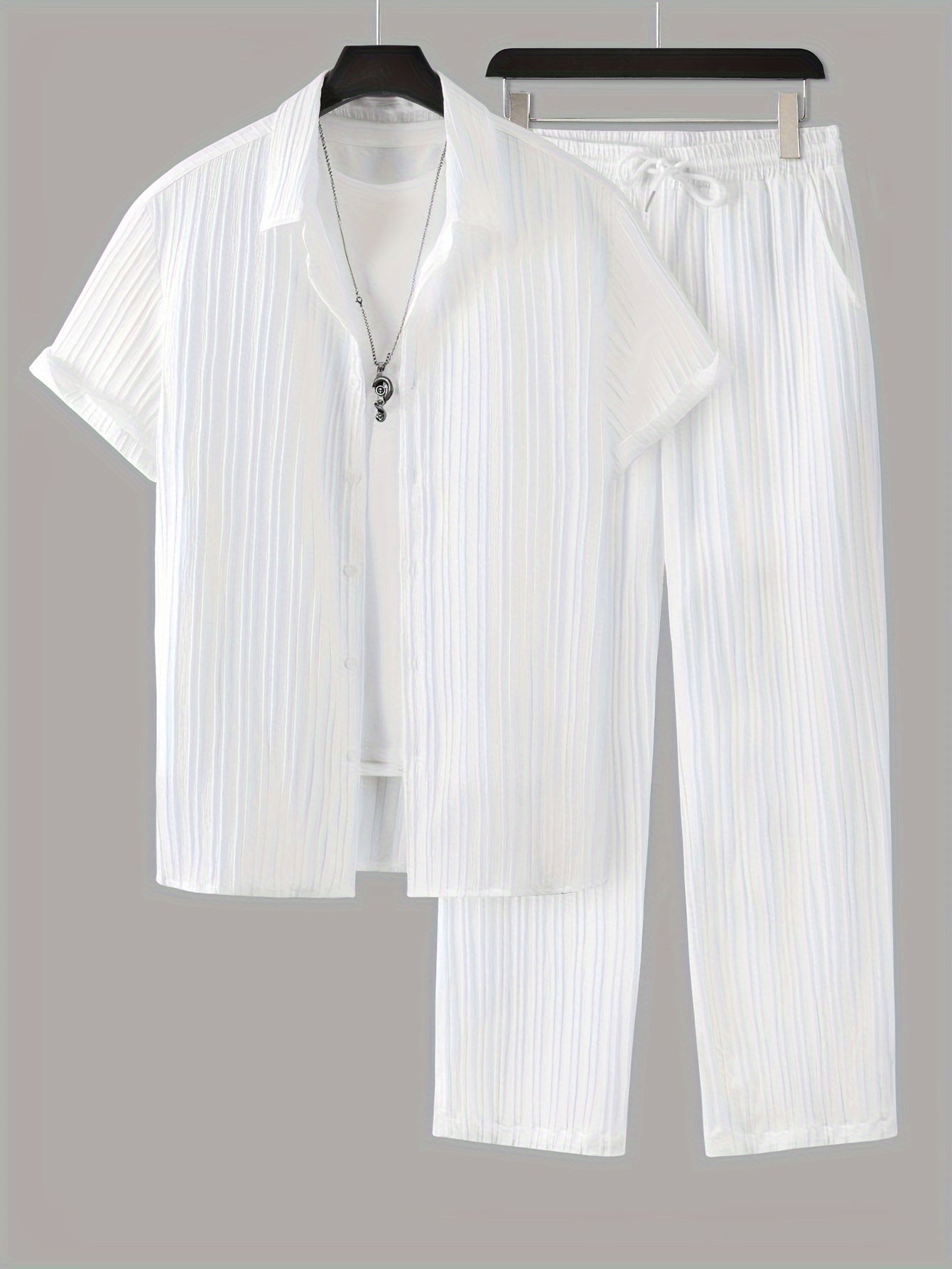 Ruffled lapel shirt & drawstring pants set for men