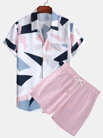 Trendy geometric shirt and shorts set for men