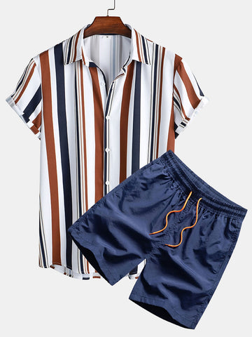 Colored striped shirt & swim shorts for men