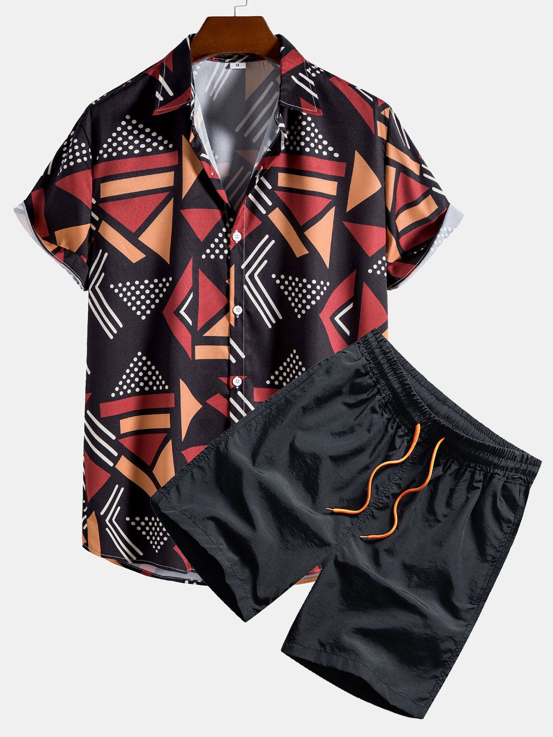 Geometric print shirt & swim shorts set for men