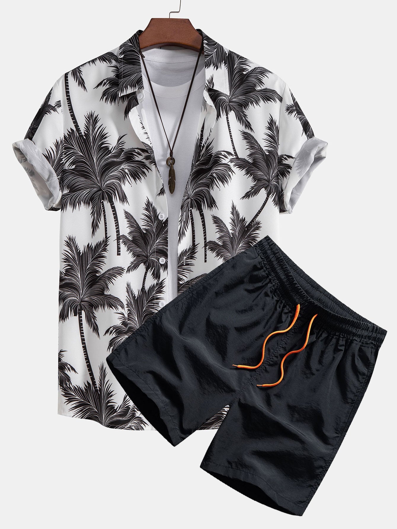 Palm tree button up shirt & swim short set for men