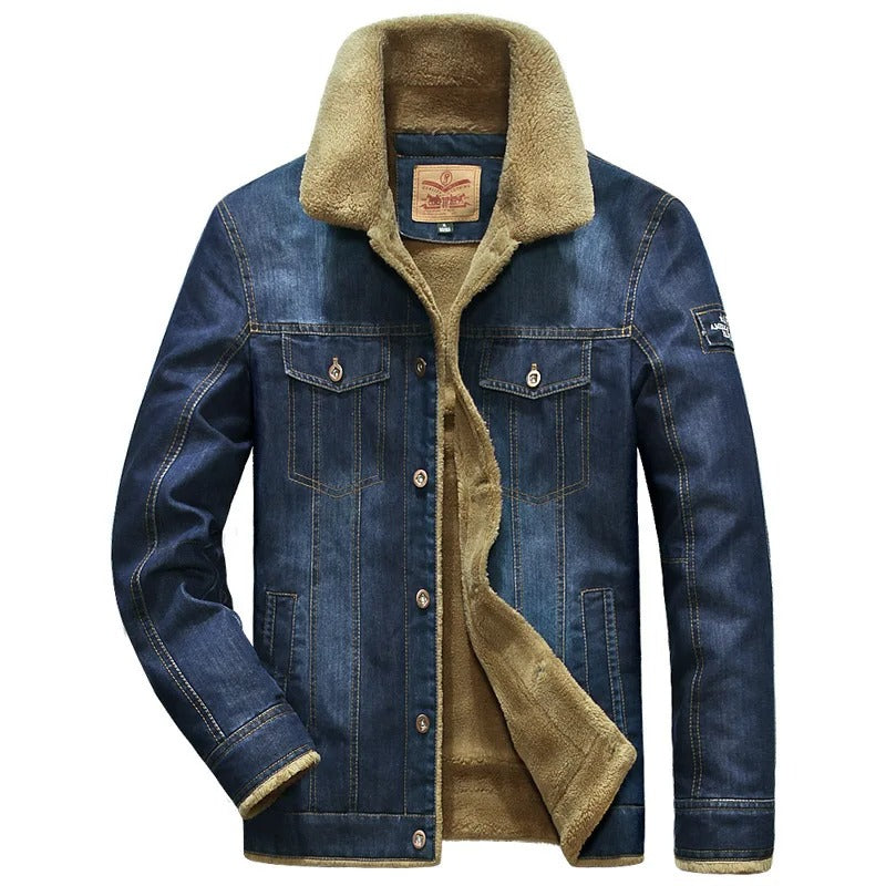 Button down denim winter jacket for men