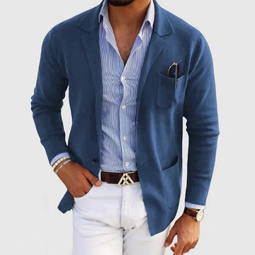 Notched collar button down cardigan for men