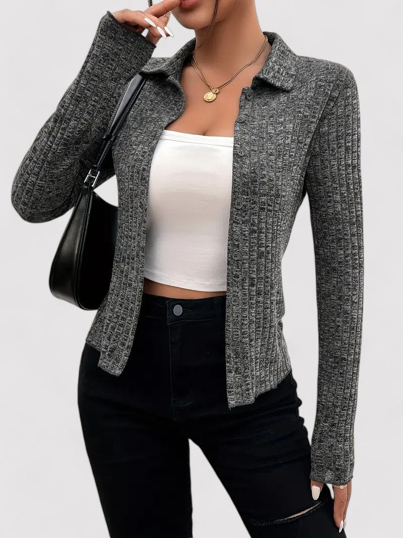 Buttons elegant collar knitted cardigan for women