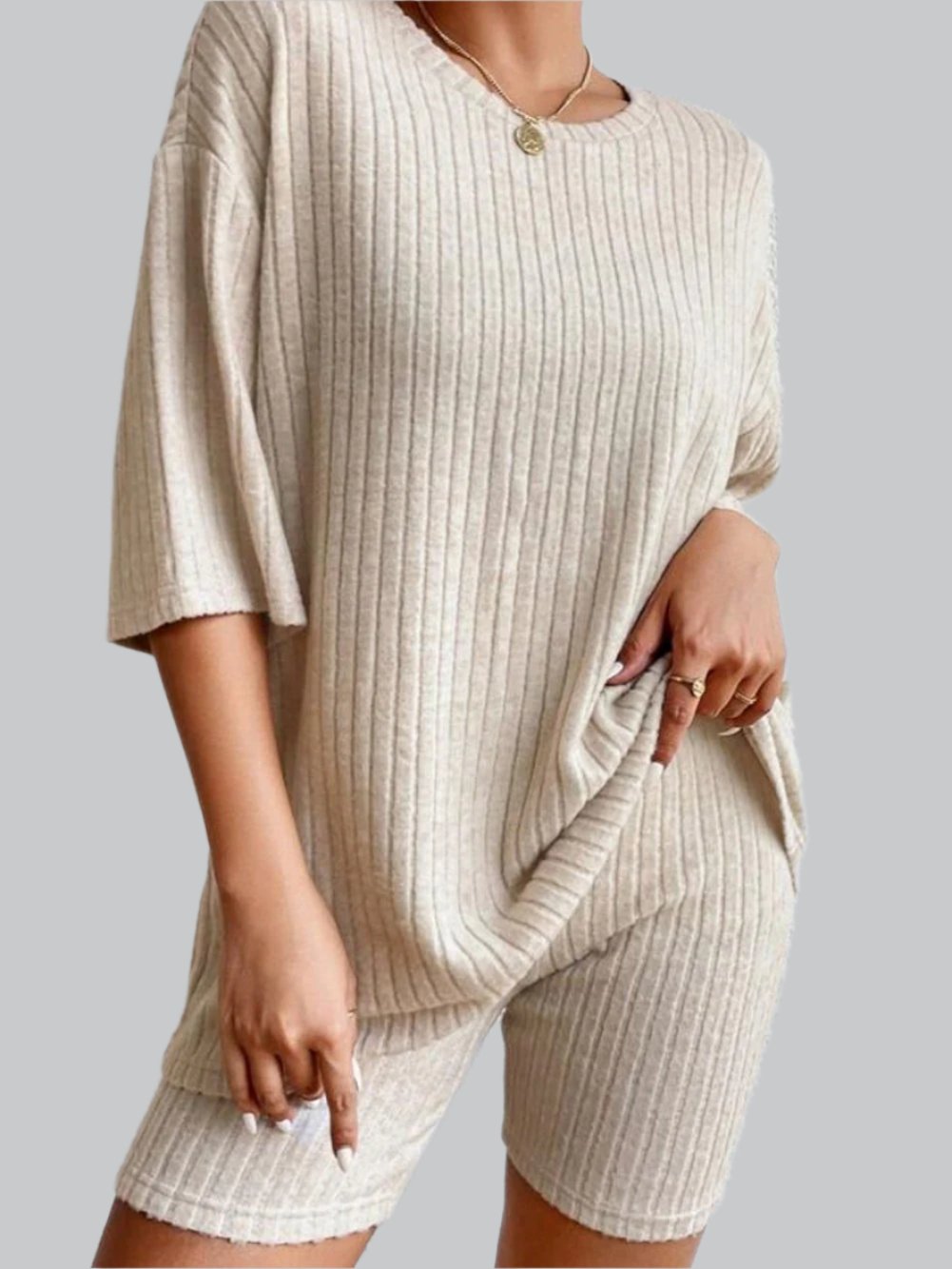 Apricot ribbed lounge set for women