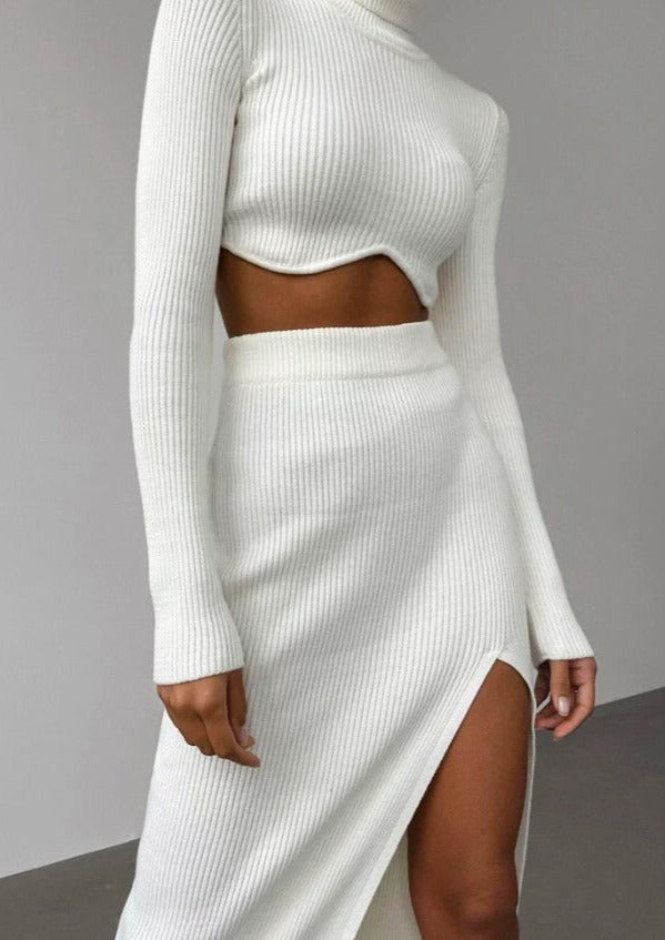 Crop tops and split skirt outfit set for women