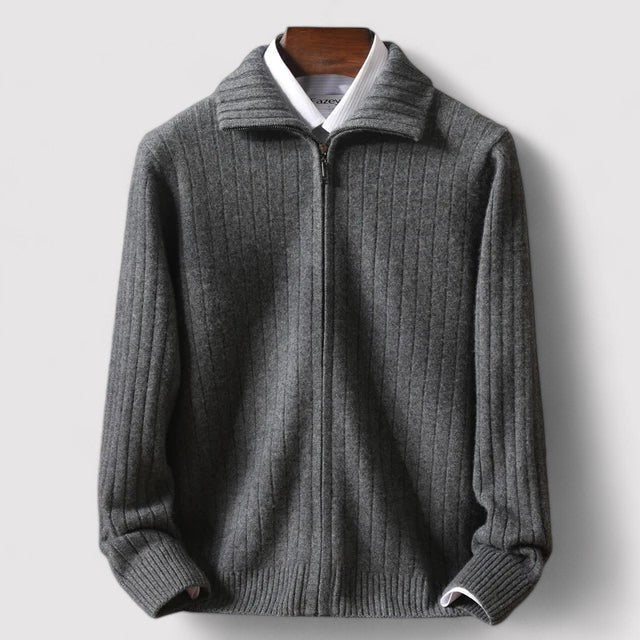 Full zip ribbed cardigan for men